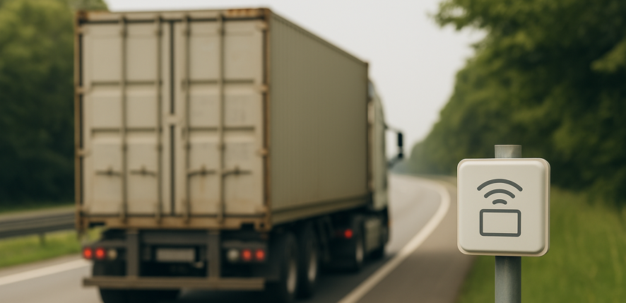 RFID Reader reading a sealed container truck from the roadside